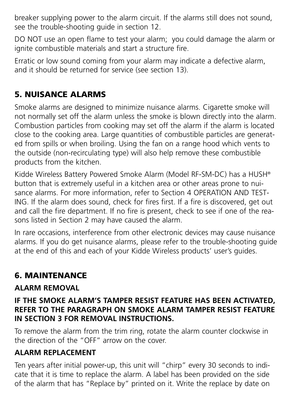 Nuisance alarms, Maintenance | Kidde RF-SM-DC User Guide User Manual | Page 11 / 19
