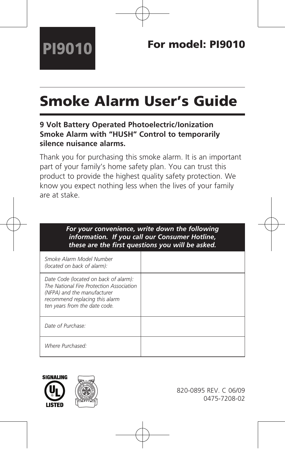 Kidde PI9010 User Manual | 15 pages
