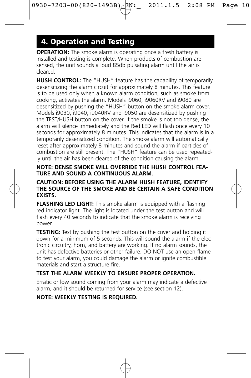 Operation and testing | Kidde I9060 User Manual | Page 10 / 18