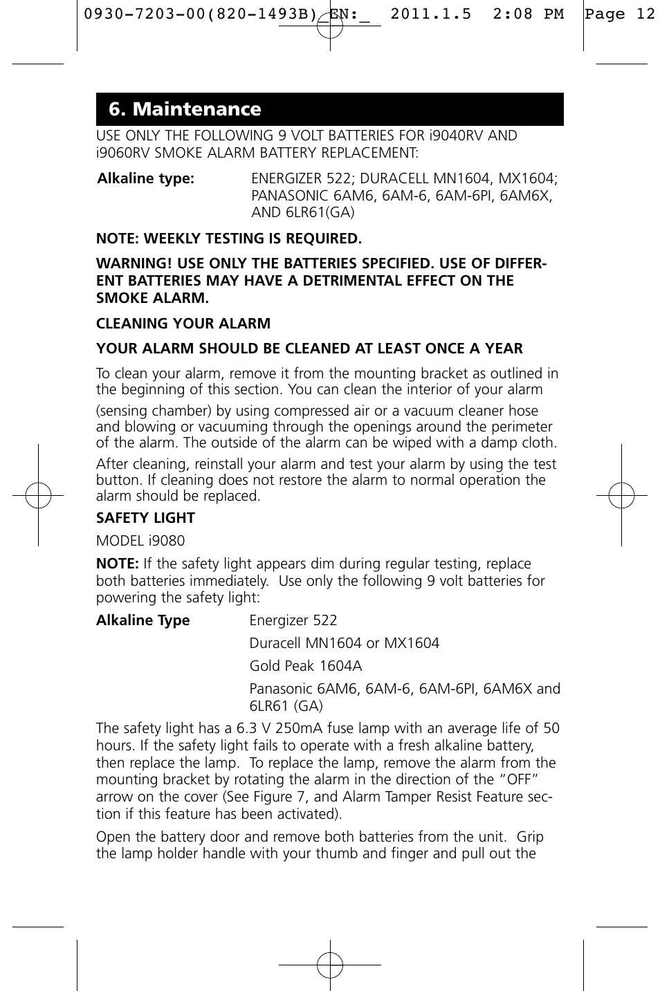 Maintenance | Kidde I9060 User Manual | Page 12 / 18