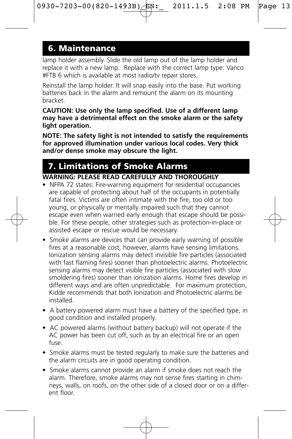 Limitations of smoke alarms, Maintenance | Kidde I9060 User Manual | Page 13 / 18