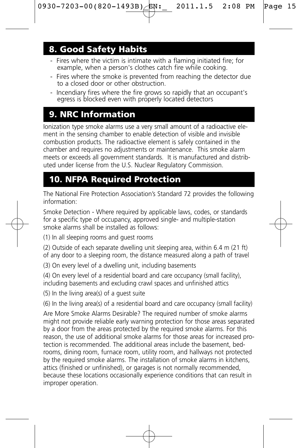 Nrc information 10. nfpa required protection, Good safety habits | Kidde I9060 User Manual | Page 15 / 18