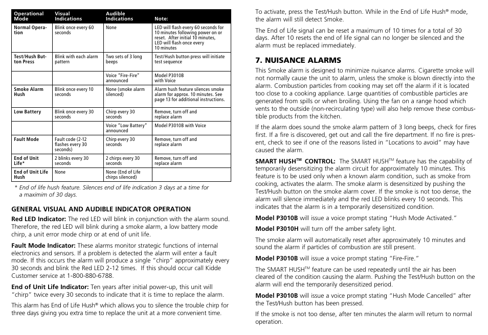 Nuisance alarms | Kidde P3010L User Manual | Page 6 / 9