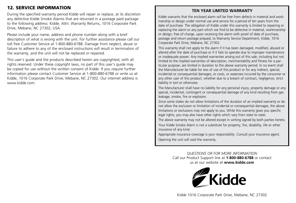 Kidde P3010L User Manual | Page 9 / 9