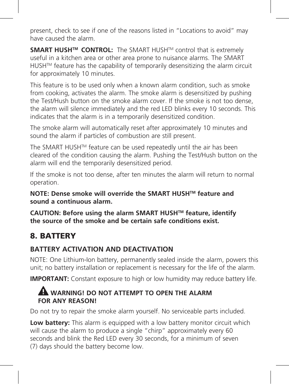 Battery, Battery activation and deactivation | Kidde P3010K-CO User Manual | Page 13 / 21