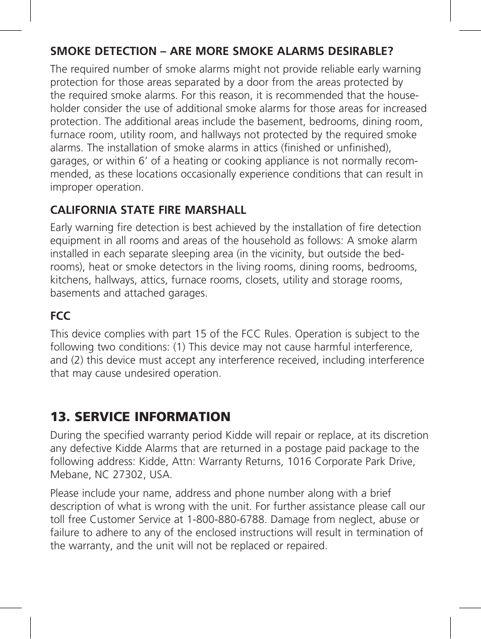 Service information | Kidde P3010K-CO User Manual | Page 19 / 21