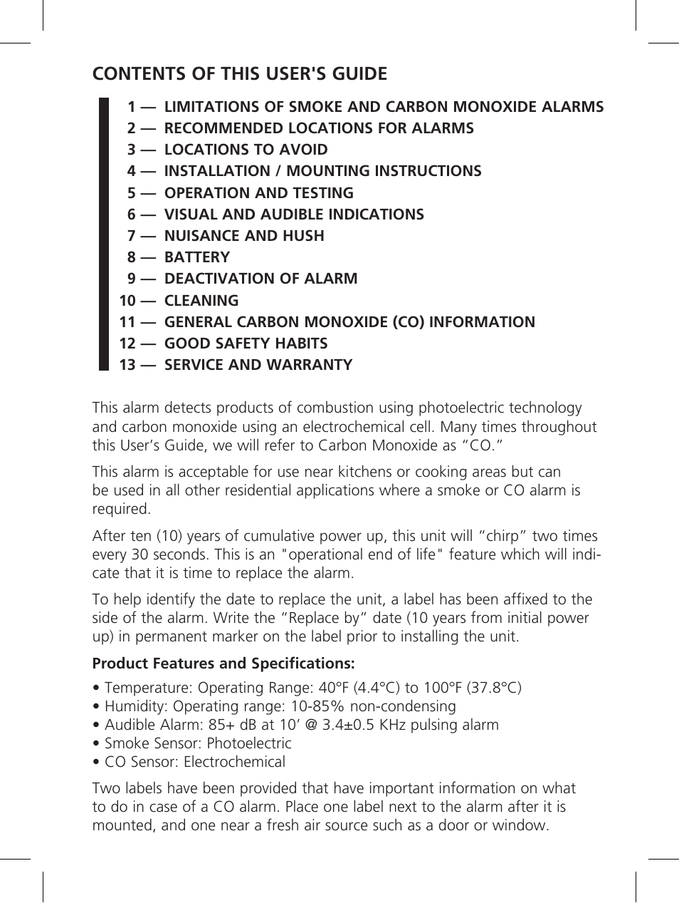 Contents of this user's guide | Kidde P3010K-CO User Manual | Page 4 / 21