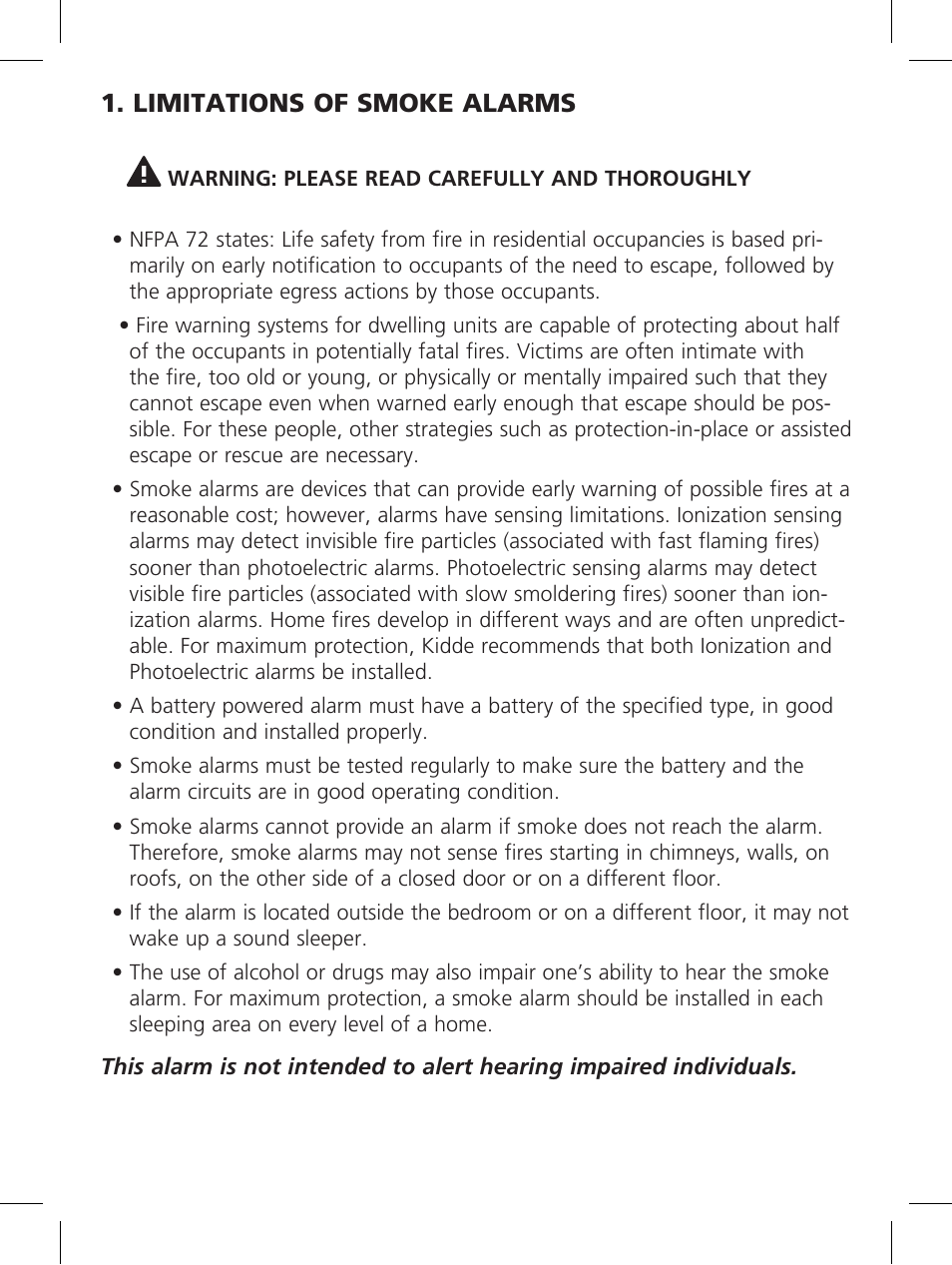 Limitations of smoke alarms | Kidde P3010K-CO User Manual | Page 5 / 21