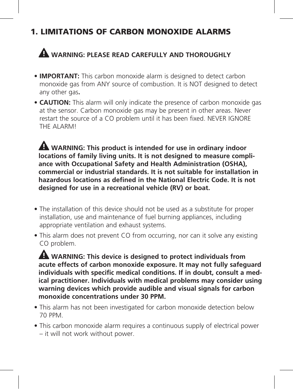 Limitations of carbon monoxide alarms | Kidde P3010K-CO User Manual | Page 6 / 21