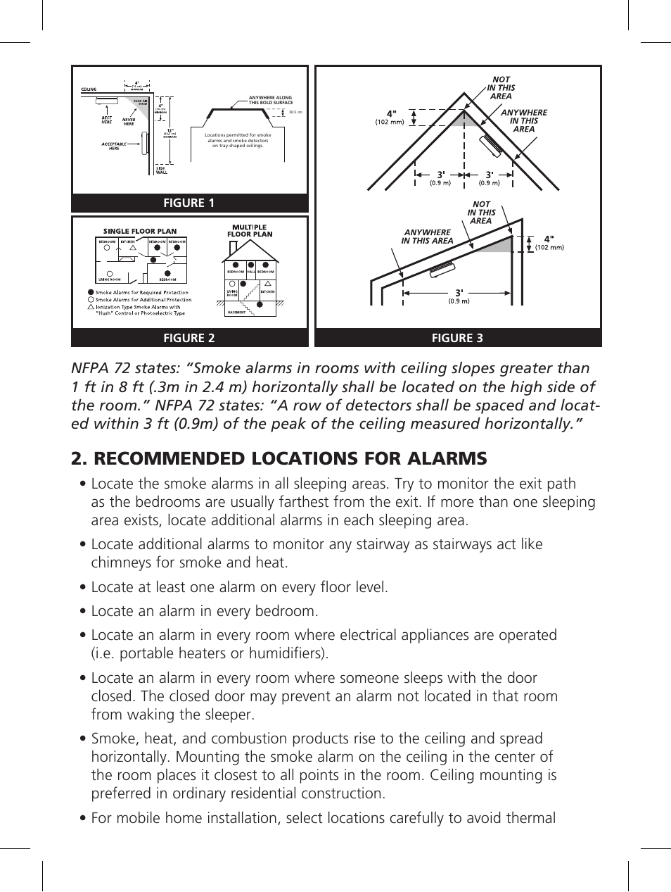 Recommended locations for alarms | Kidde P3010K-CO User Manual | Page 7 / 21