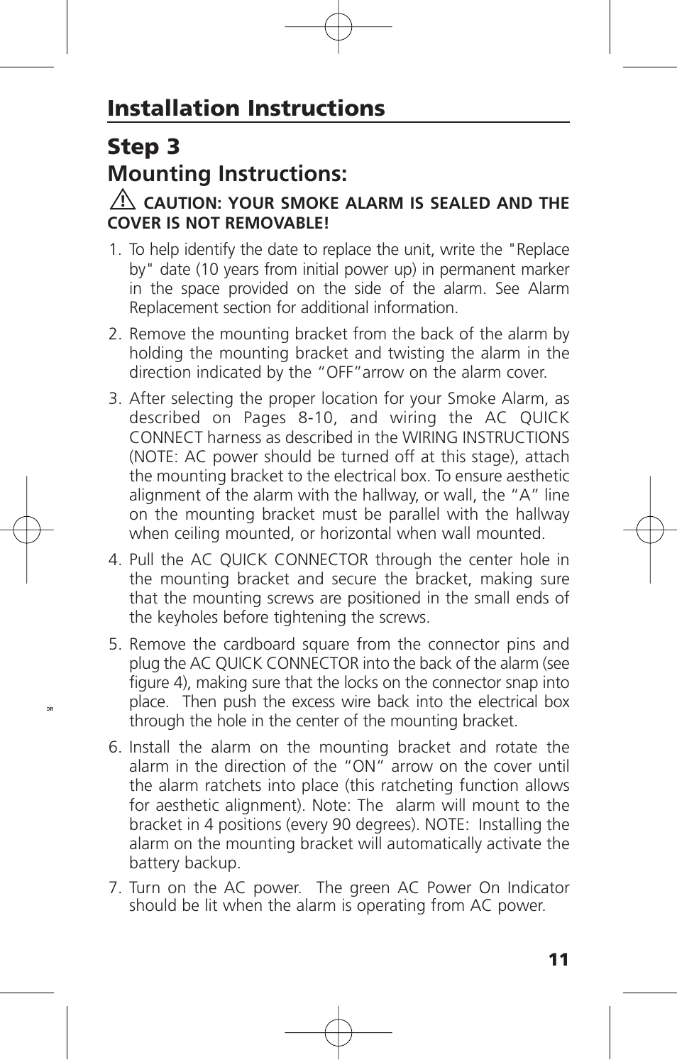 Step 3 mounting instructions, Installation instructions | Kidde i12010S User Manual | Page 13 / 27