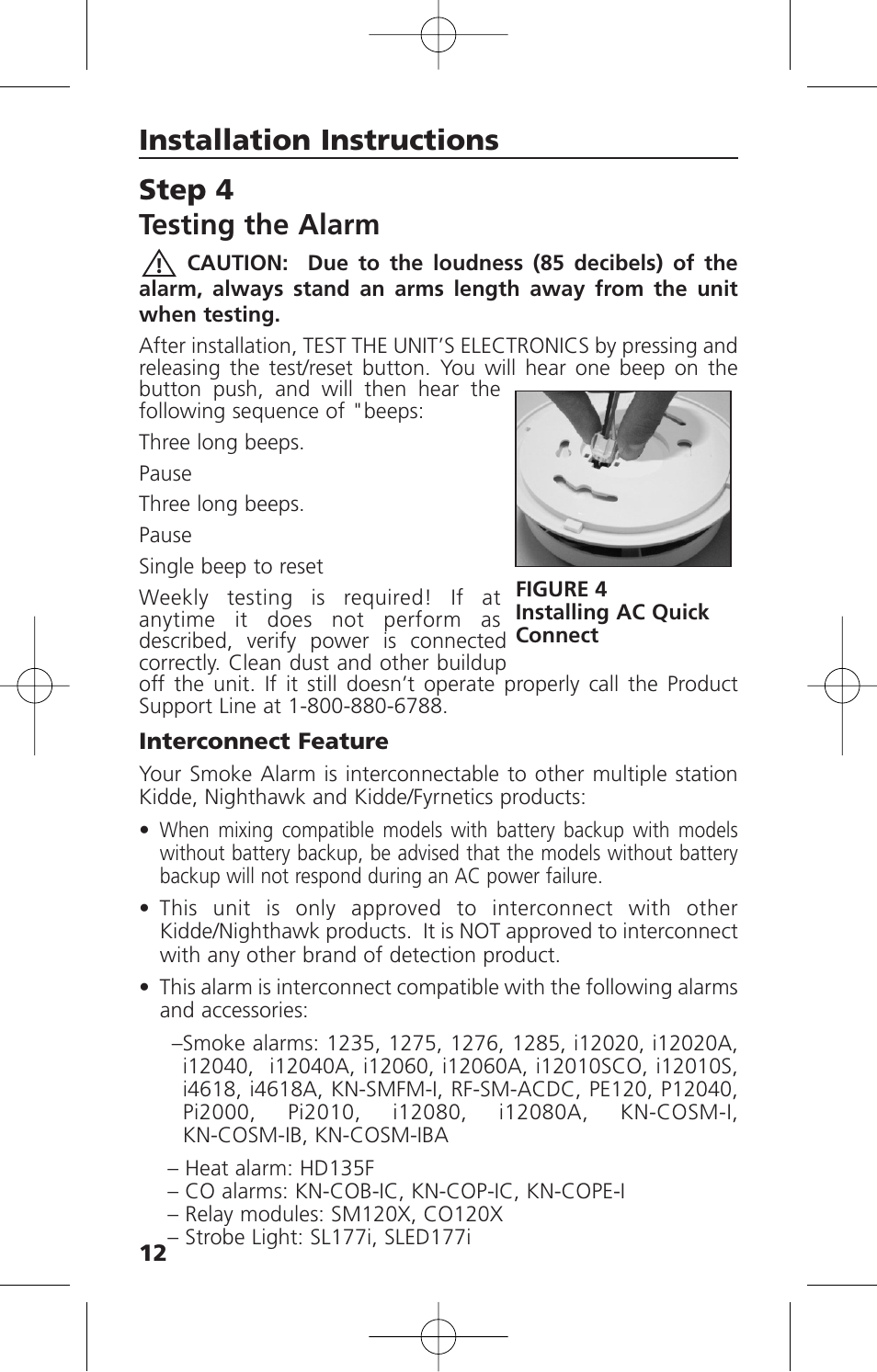 Step 4 testing the alarm, Installation instructions | Kidde i12010S User Manual | Page 14 / 27