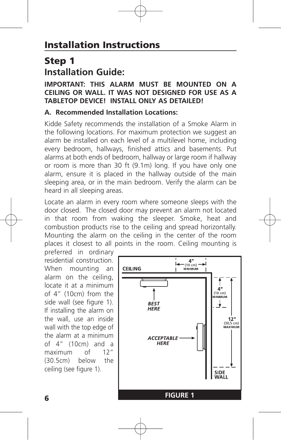 Step 1 installation guide, Installation instructions | Kidde i12010S User Manual | Page 8 / 27