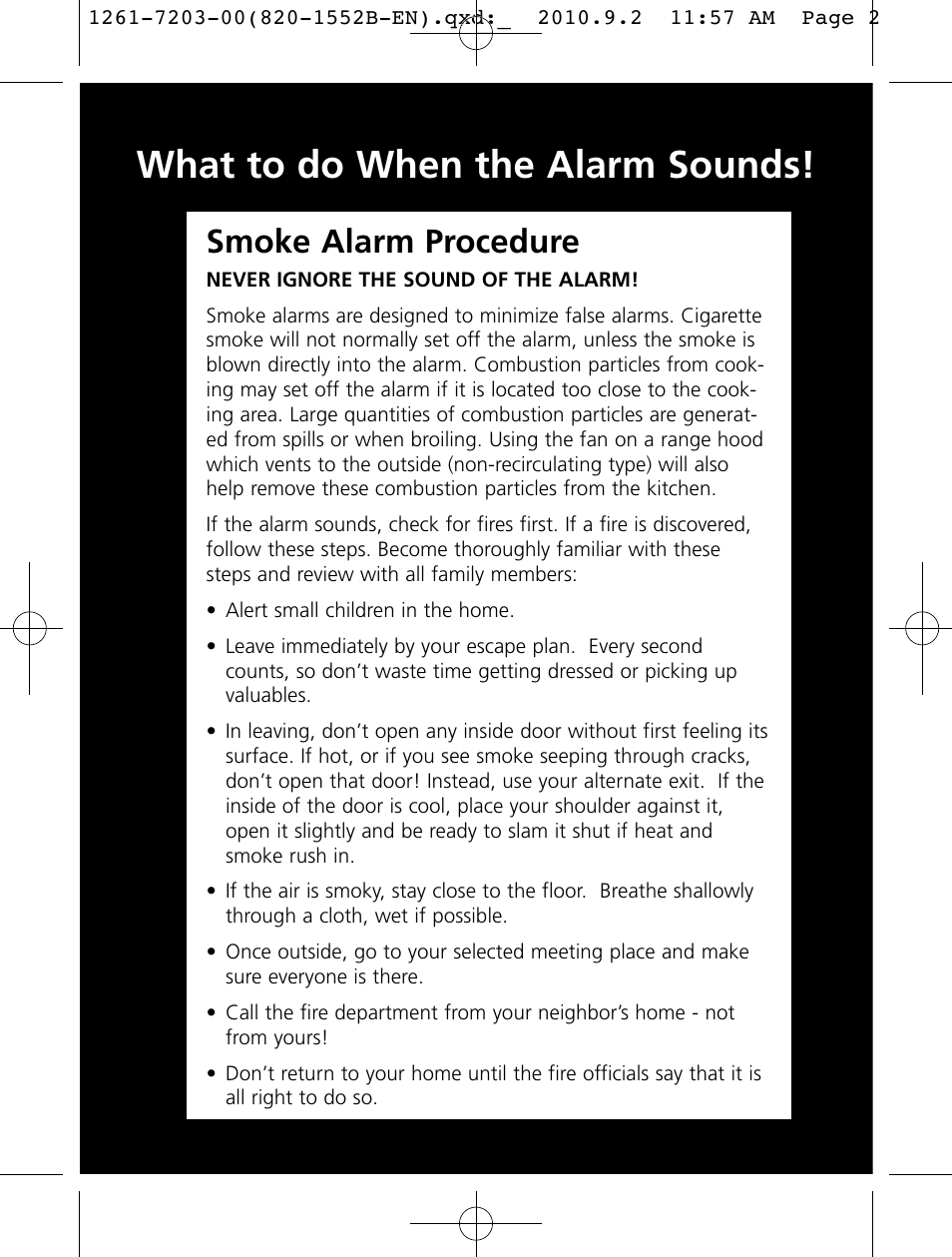 What to do when the alarm sounds, Smoke alarm procedure | Kidde i4718A User Manual | Page 2 / 19