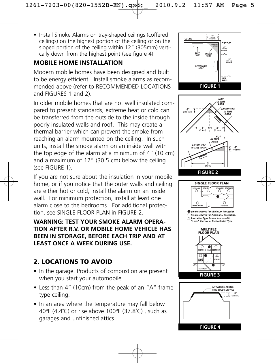 Mobile home installation, Locations to avoid | Kidde i4718A User Manual | Page 5 / 19