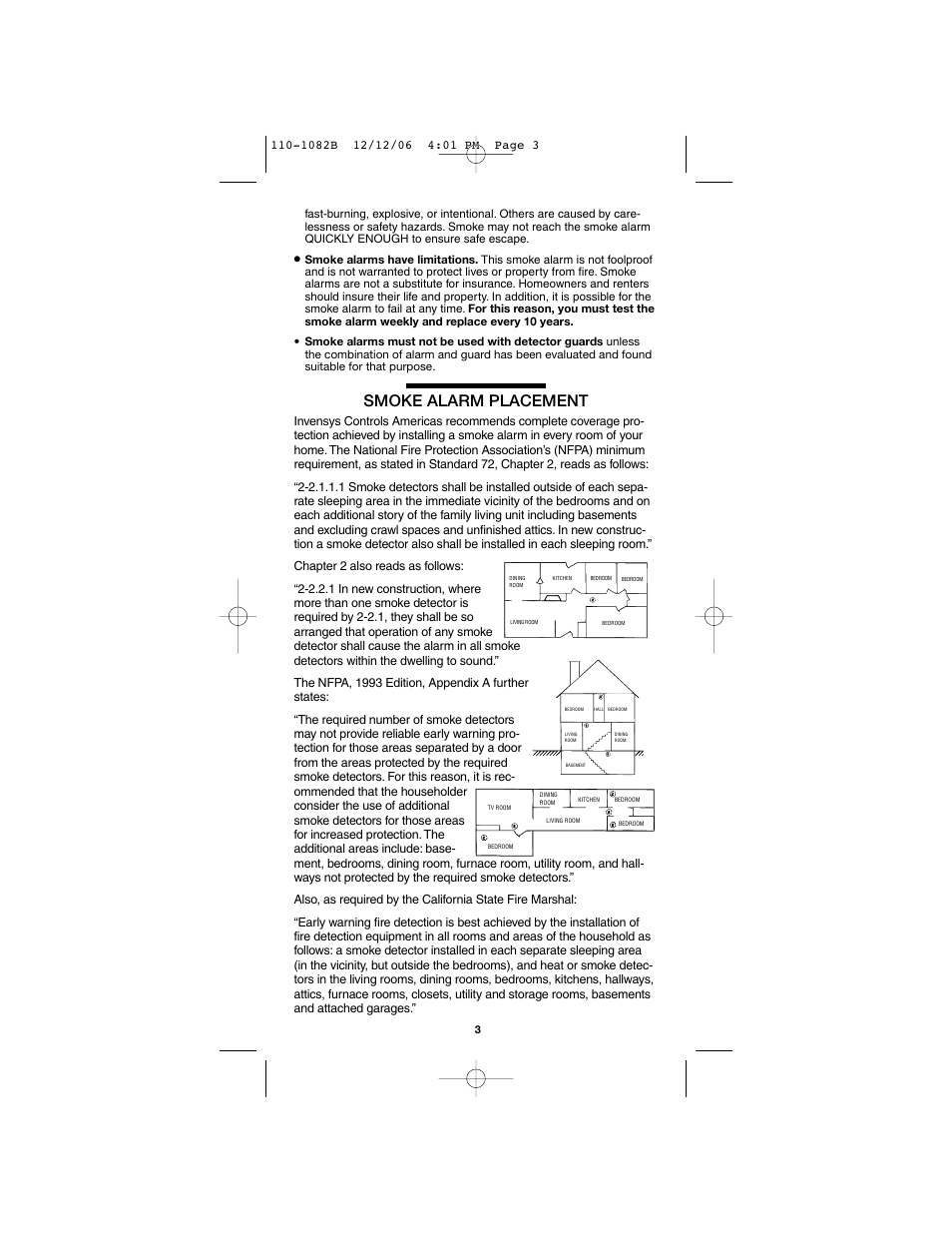 Smoke alarm placement | Kidde 4618 User Manual | Page 3 / 12