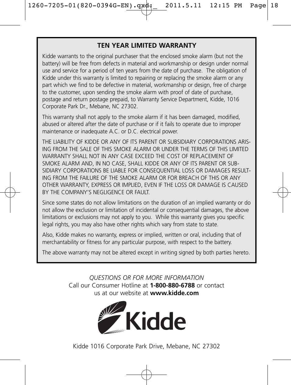 Kidde i12060A User Manual | Page 18 / 18