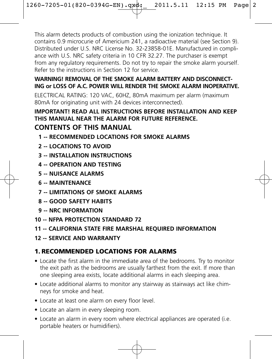Contents of this manual | Kidde i12060A User Manual | Page 2 / 18