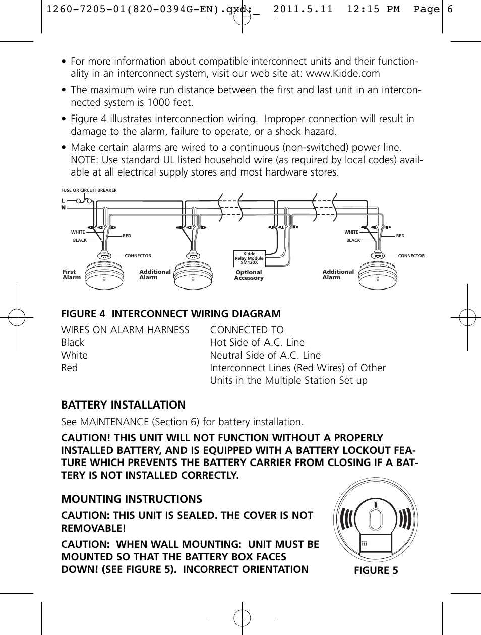 Battery installation, Mounting instructions, Figure 5 | Kidde i12060A User Manual | Page 6 / 18