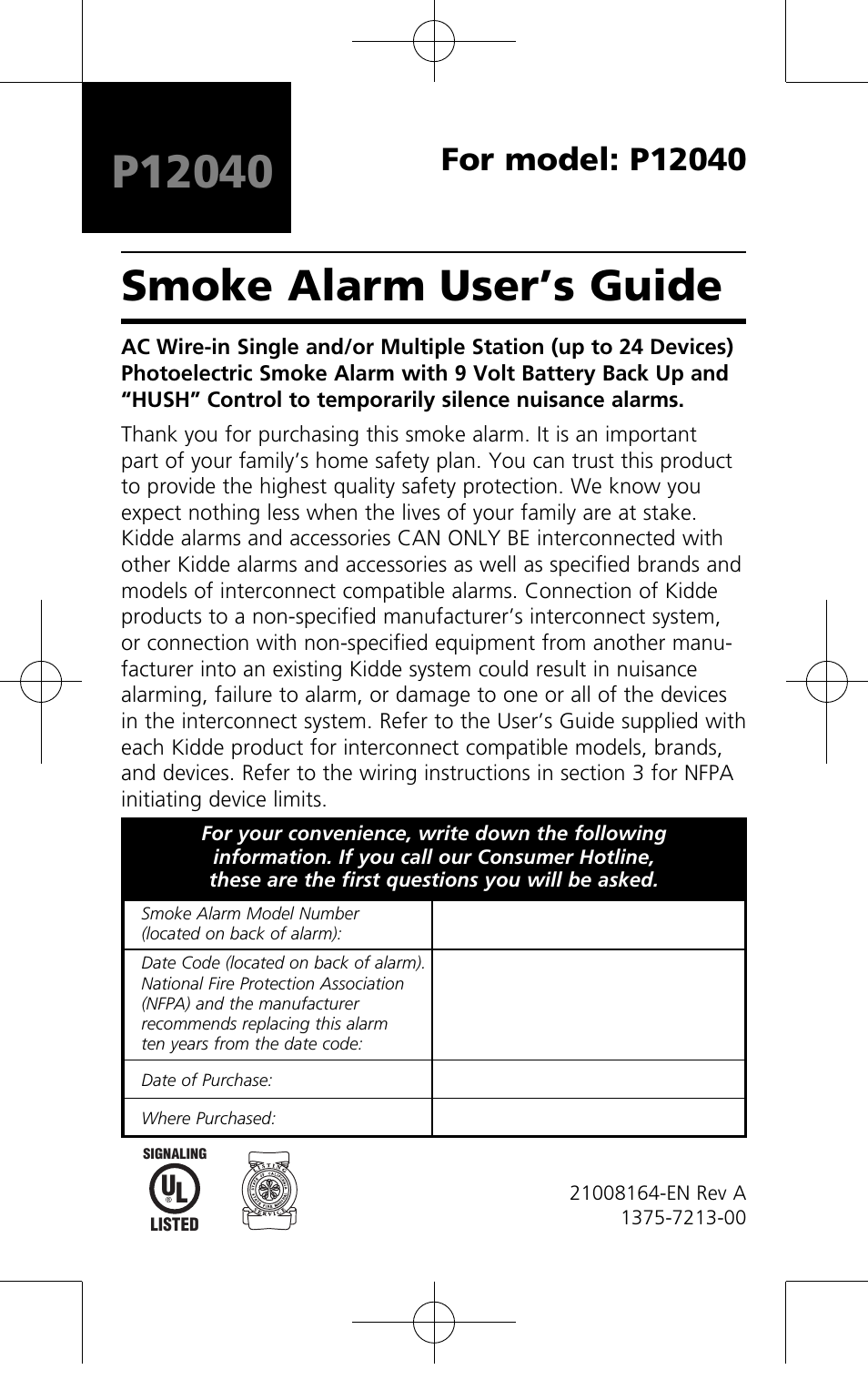 Kidde P12040 User Manual | 16 pages