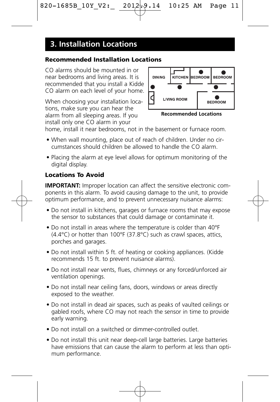 Installation locations | Kidde KN-COB-IC User Manual | Page 11 / 23