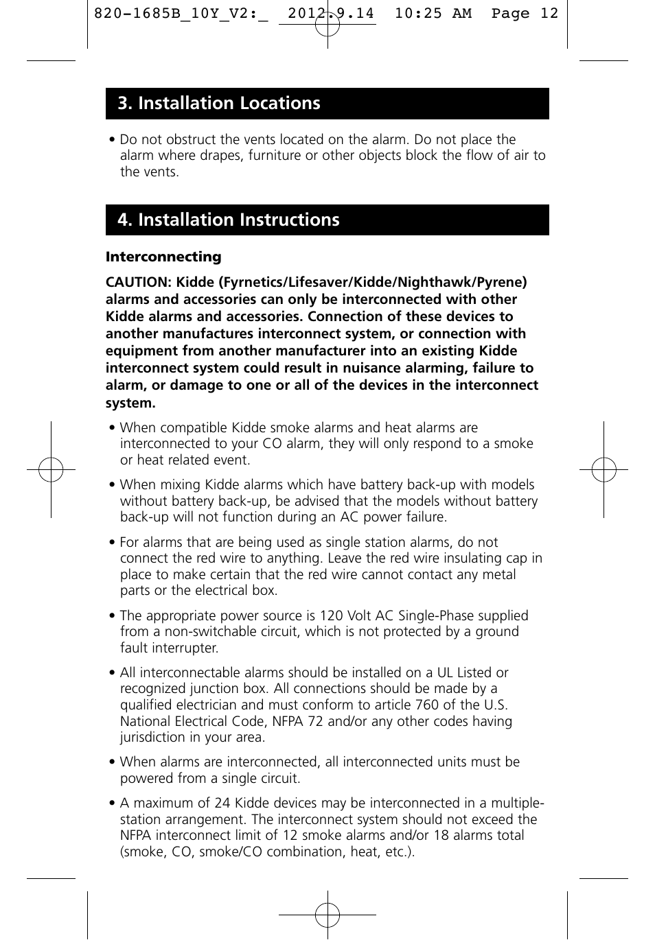 Installation instructions, Installation locations | Kidde KN-COB-IC User Manual | Page 12 / 23