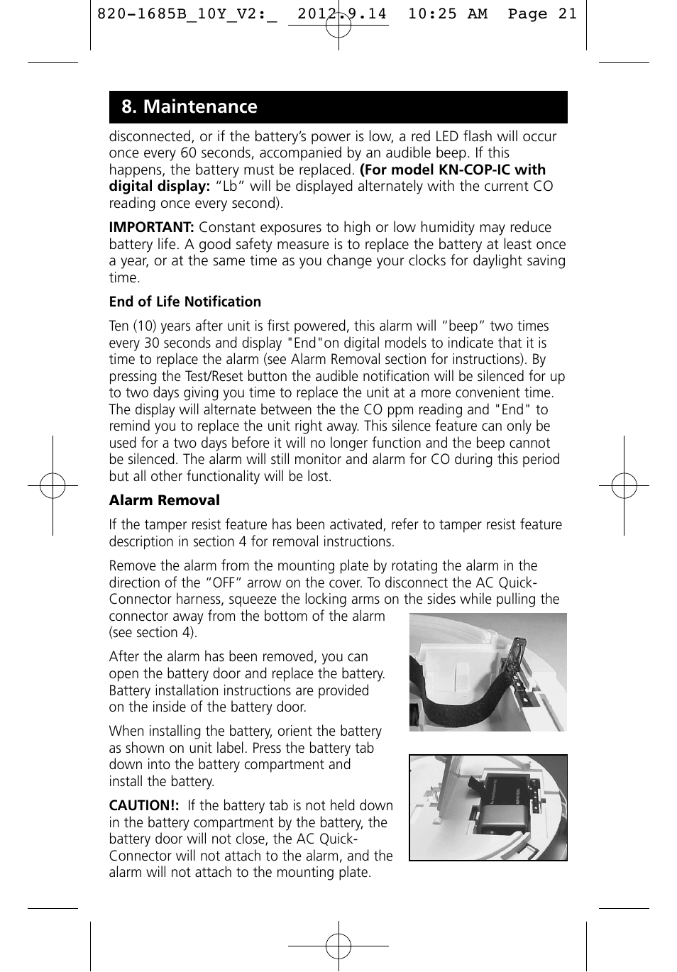 Maintenance | Kidde KN-COB-IC User Manual | Page 21 / 23