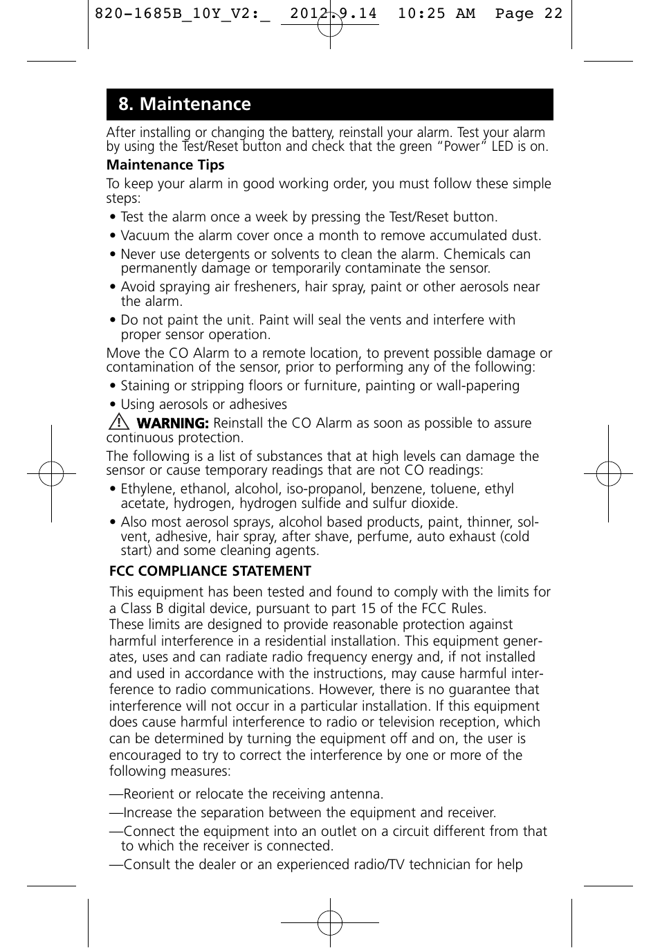Maintenance | Kidde KN-COB-IC User Manual | Page 22 / 23