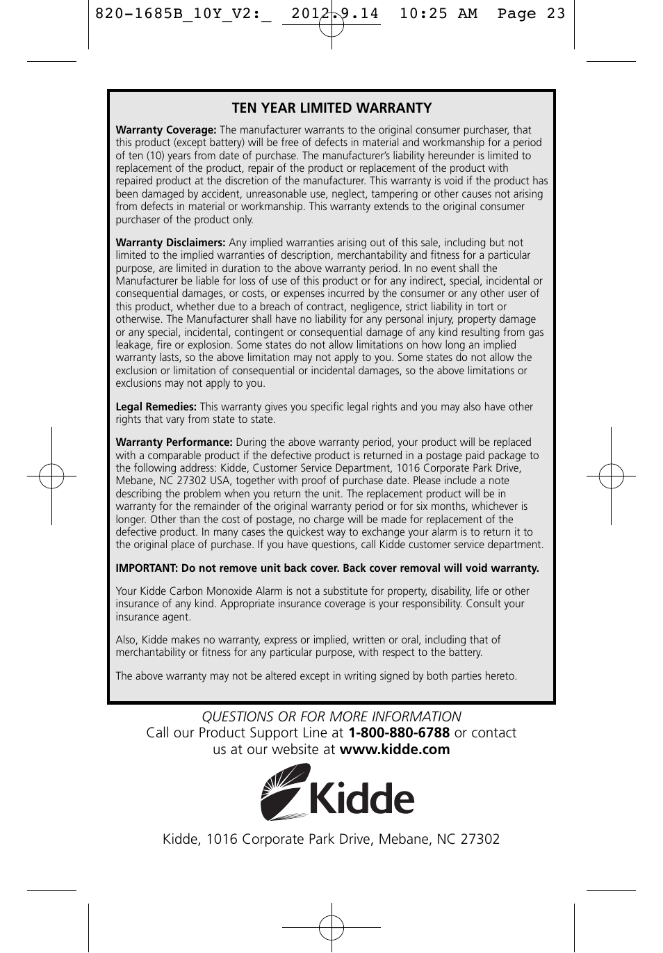 Kidde KN-COB-IC User Manual | Page 23 / 23