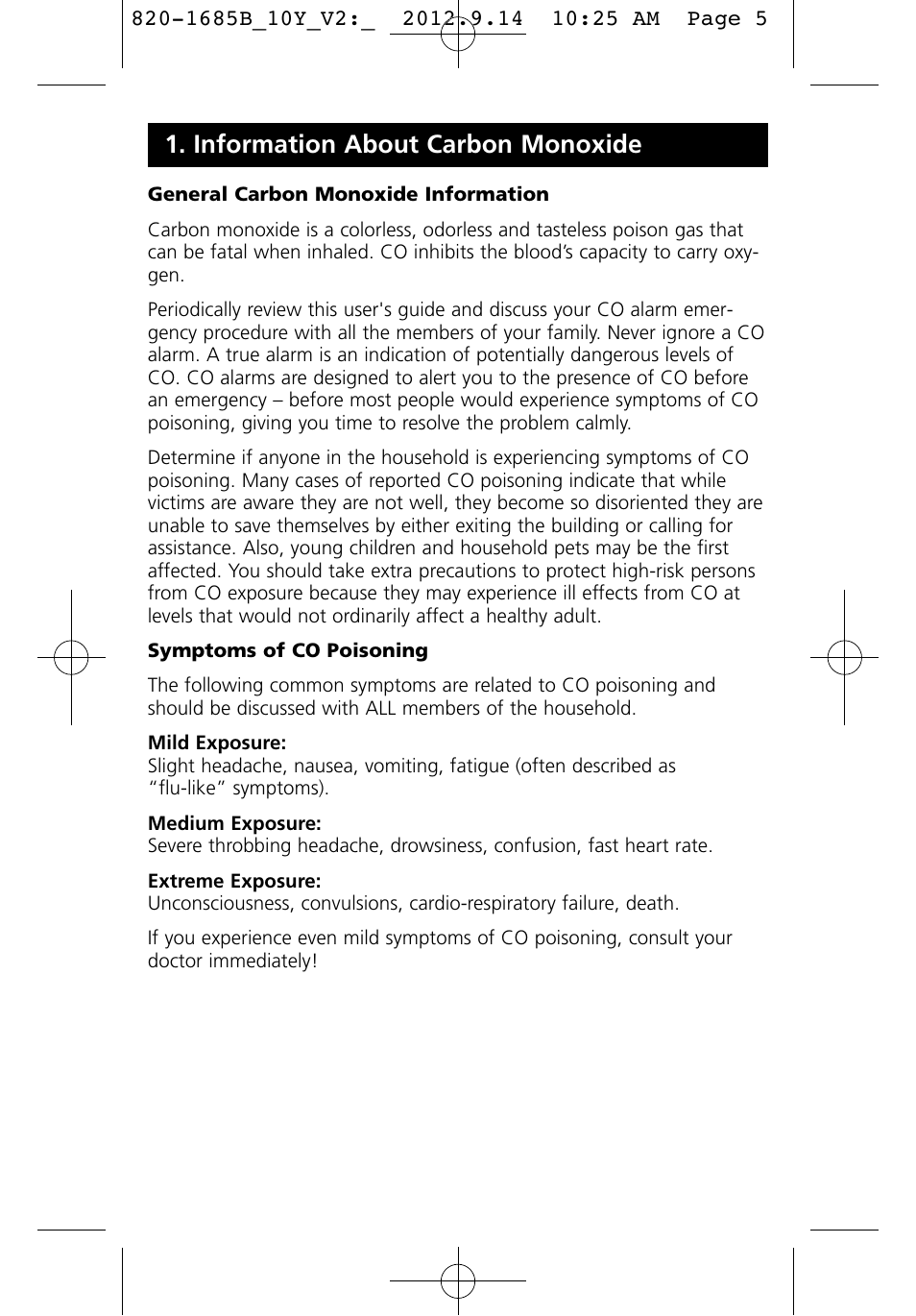 Information about carbon monoxide | Kidde KN-COB-IC User Manual | Page 5 / 23