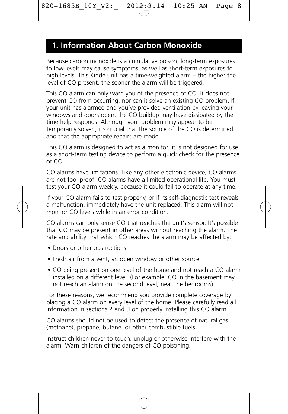 Information about carbon monoxide | Kidde KN-COB-IC User Manual | Page 8 / 23