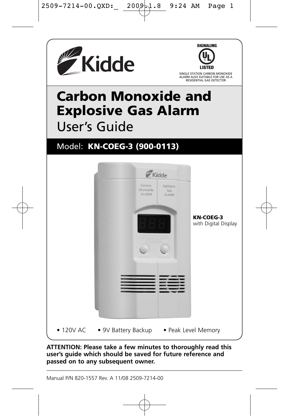 Kidde KN-COEG-3 (900-0113) User Manual | 22 pages