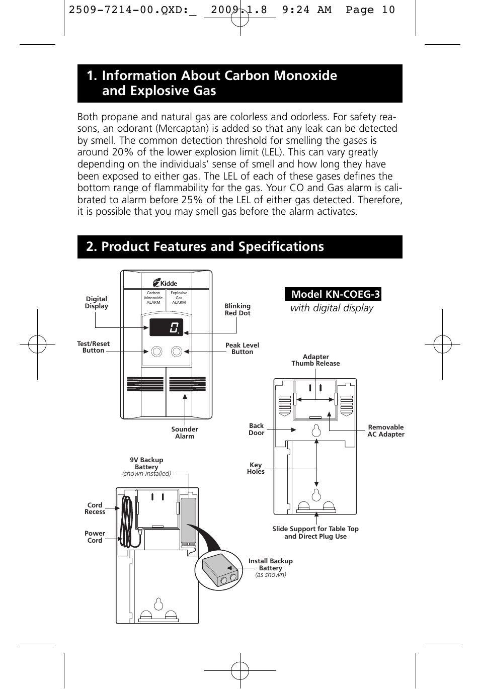 Product features and specifications | Kidde KN-COEG-3 (900-0113) User Manual | Page 10 / 22