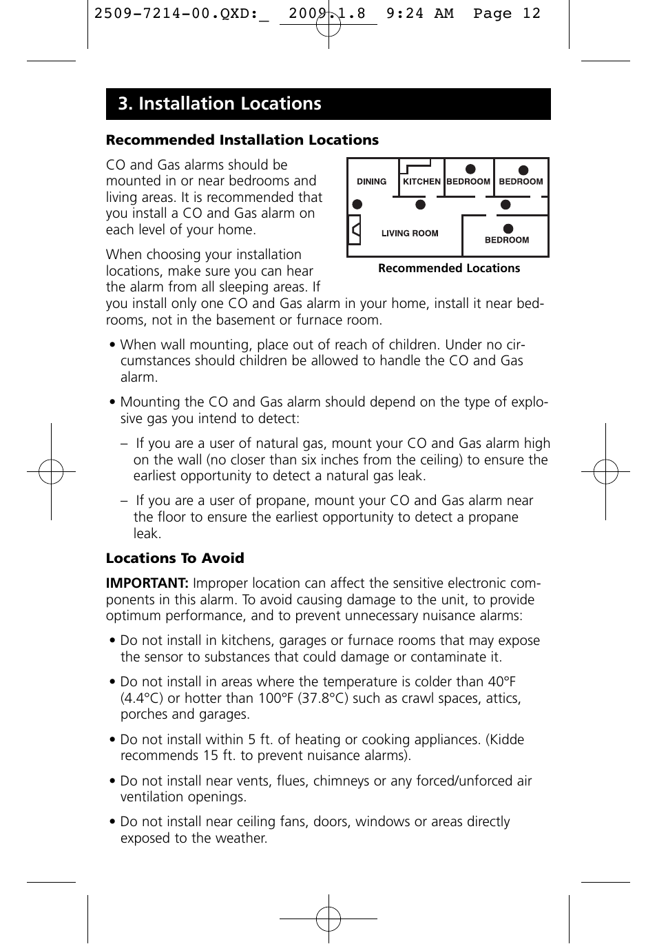 Installation locations | Kidde KN-COEG-3 (900-0113) User Manual | Page 12 / 22