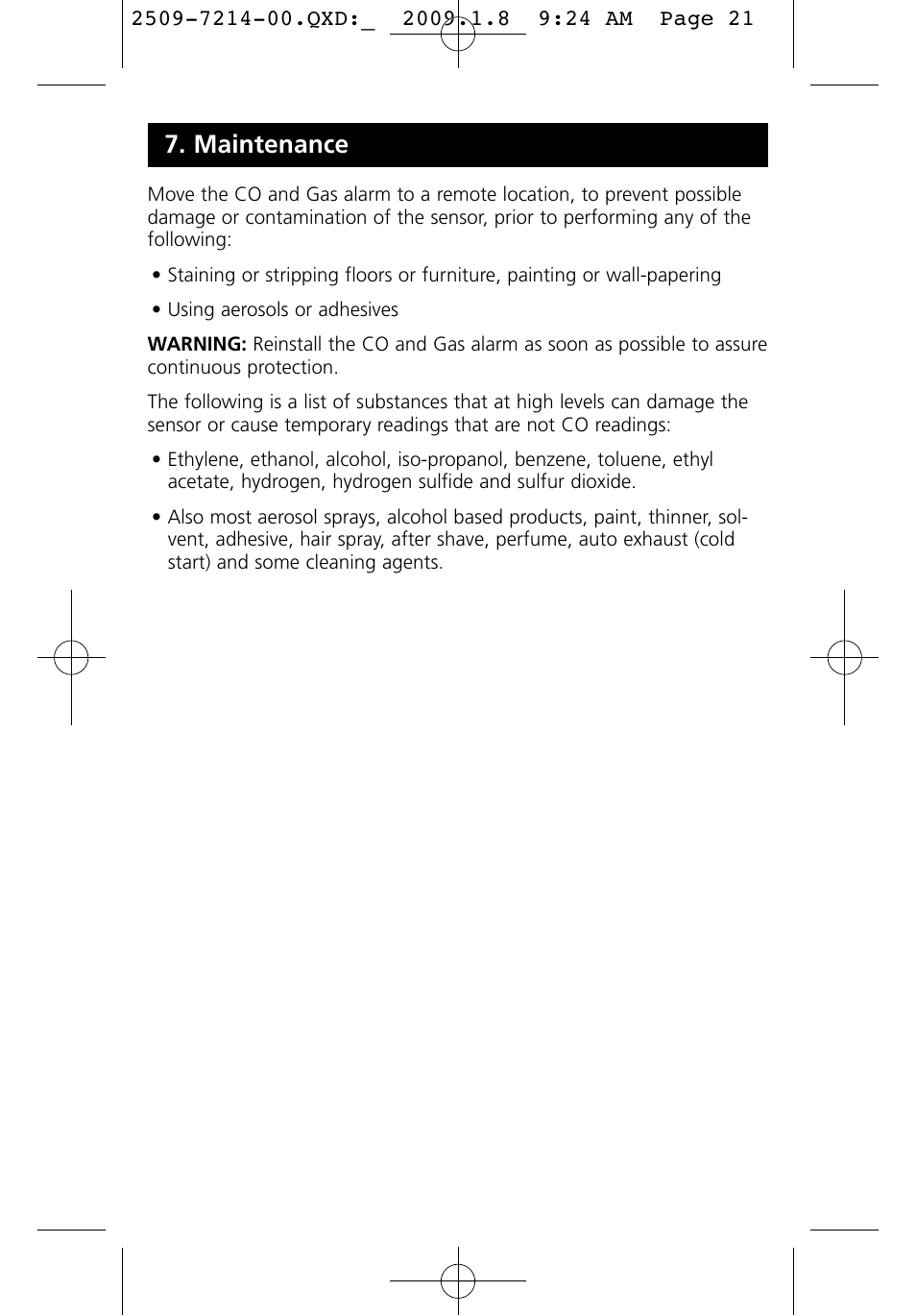 Maintenance | Kidde KN-COEG-3 (900-0113) User Manual | Page 21 / 22