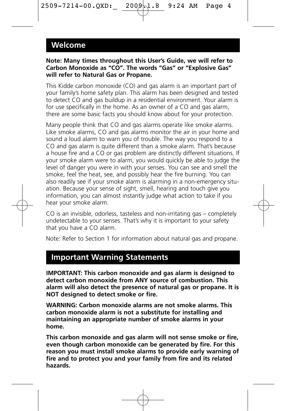 Welcome, Important warning statements | Kidde KN-COEG-3 (900-0113) User Manual | Page 4 / 22