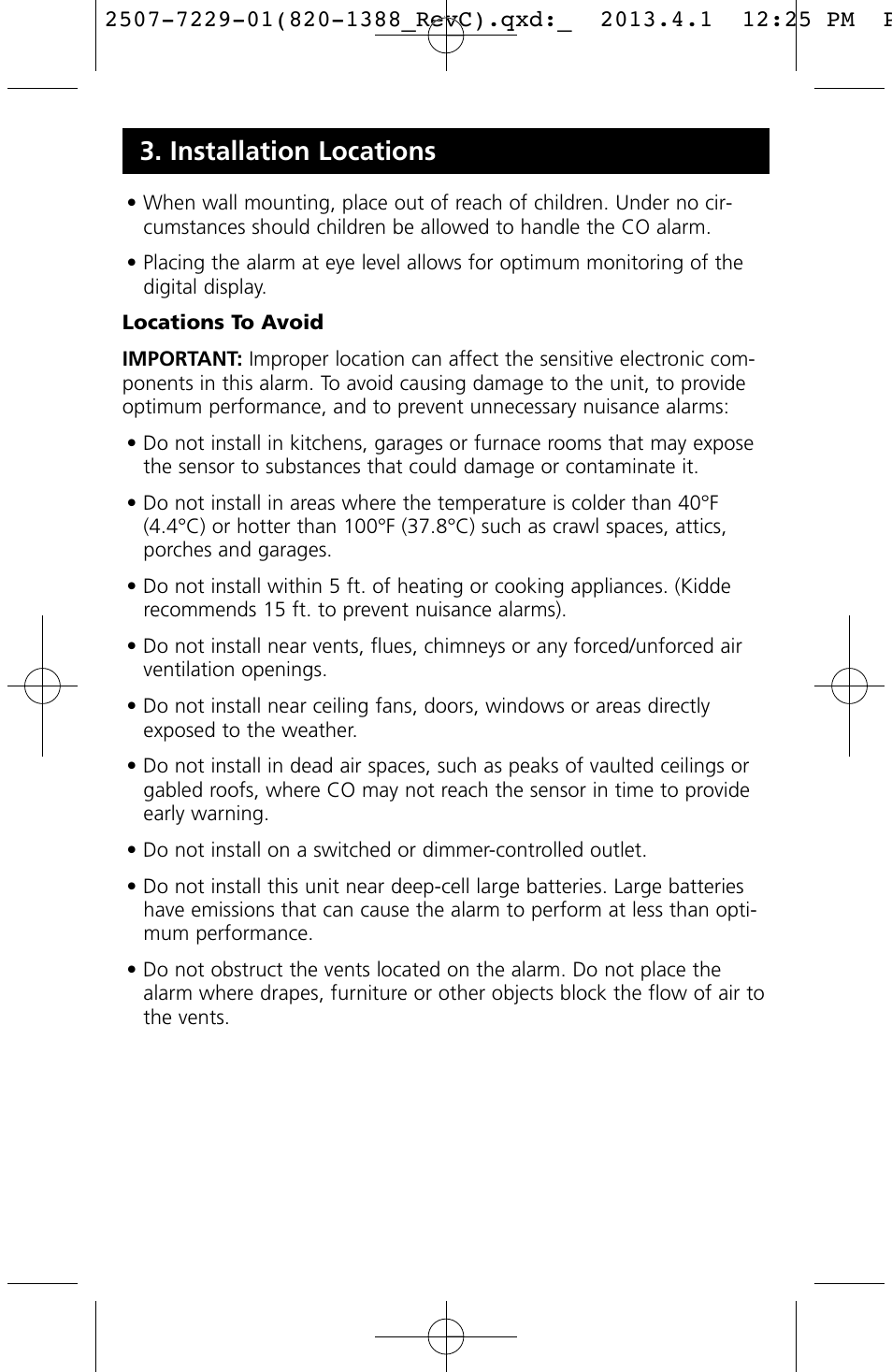 Installation locations | Kidde KN-COPP-3 (900-0076) User Manual | Page 11 / 19