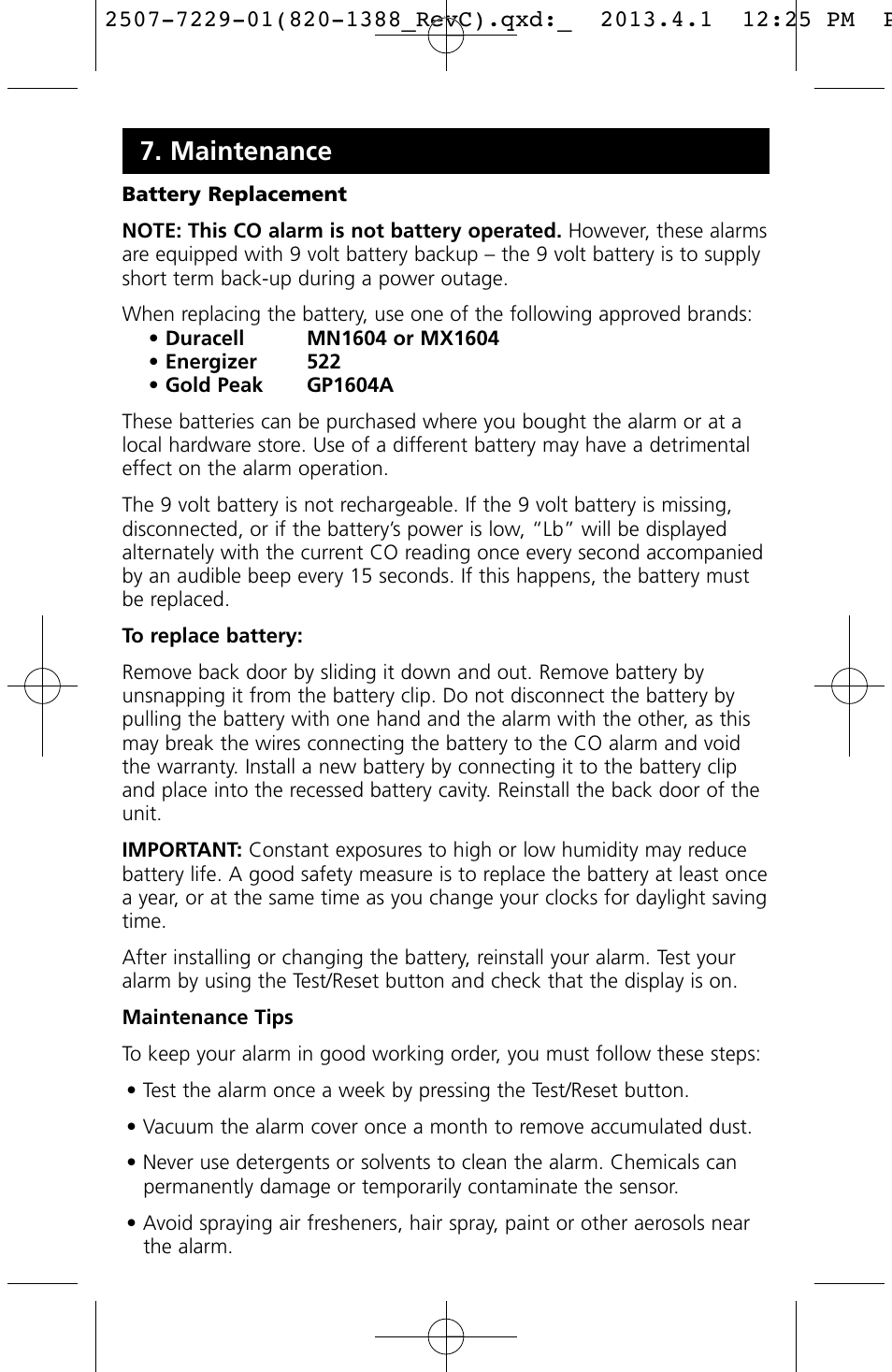 Maintenance | Kidde KN-COPP-3 (900-0076) User Manual | Page 17 / 19