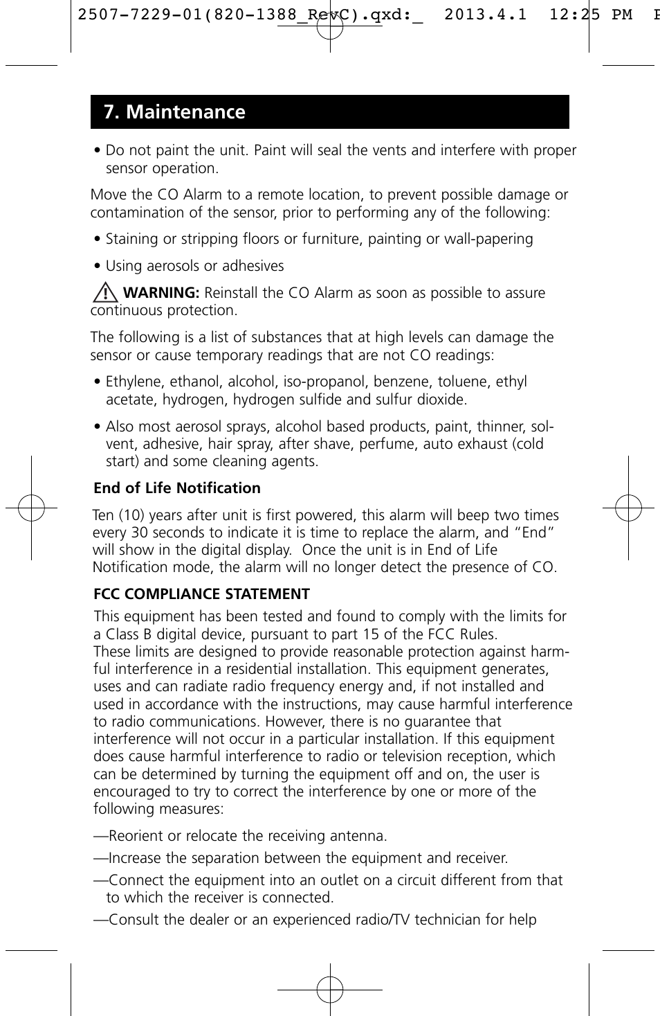 Maintenance | Kidde KN-COPP-3 (900-0076) User Manual | Page 18 / 19