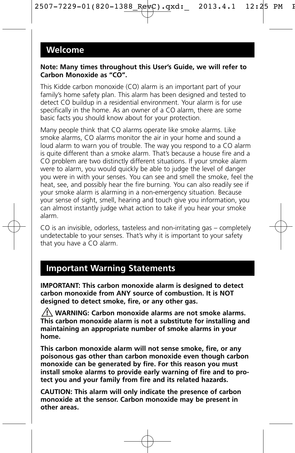 Welcome, Important warning statements | Kidde KN-COPP-3 (900-0076) User Manual | Page 3 / 19