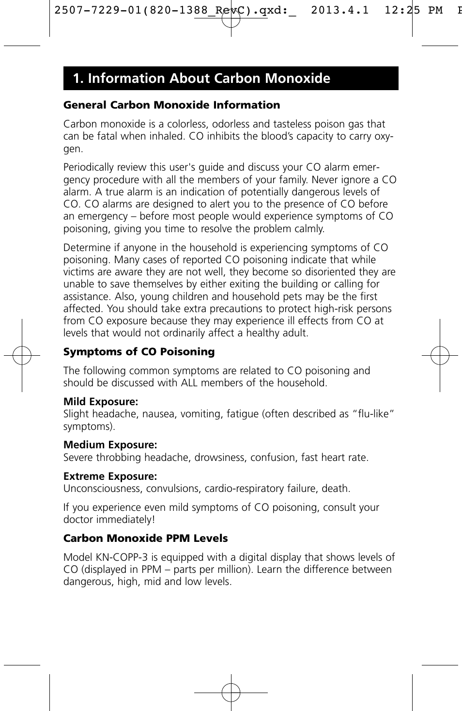 Information about carbon monoxide | Kidde KN-COPP-3 (900-0076) User Manual | Page 5 / 19