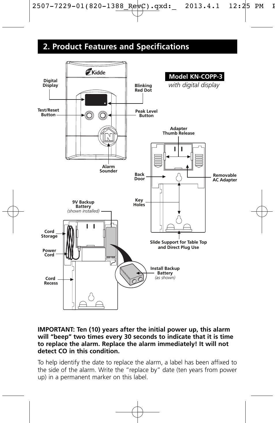 Product features and specifications | Kidde KN-COPP-3 (900-0076) User Manual | Page 9 / 19