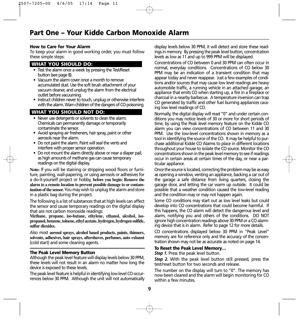 Part one – your kidde carbon monoxide alarm | Kidde KN-COPP-3 (900-0099) User Manual | Page 11 / 23