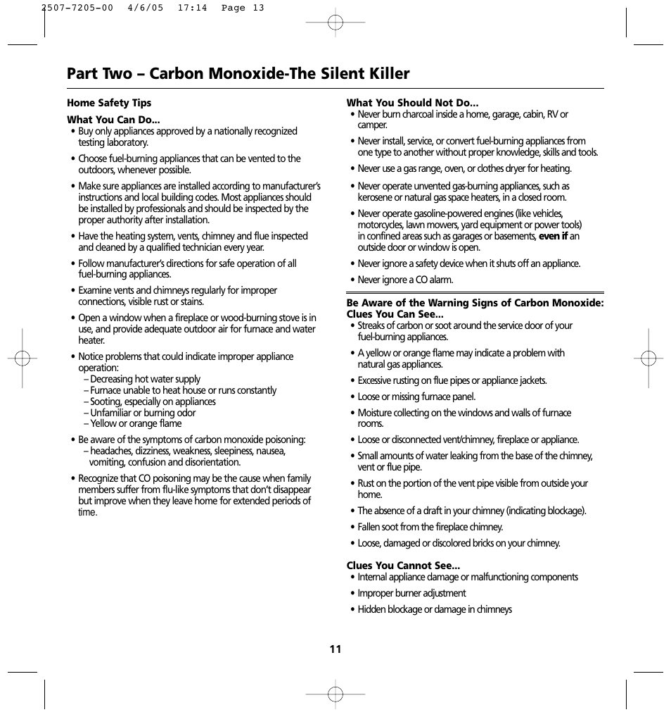 Part two – carbon monoxide-the silent killer | Kidde KN-COPP-3 (900-0099) User Manual | Page 13 / 23