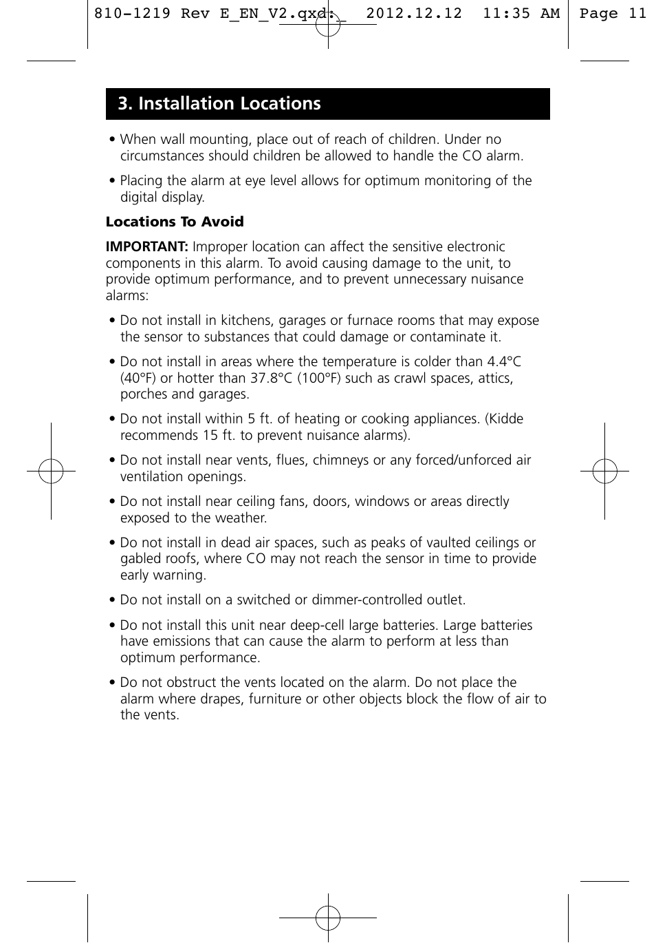 Installation locations | Kidde KN-COPP-3 (900-0100) User Manual | Page 11 / 19