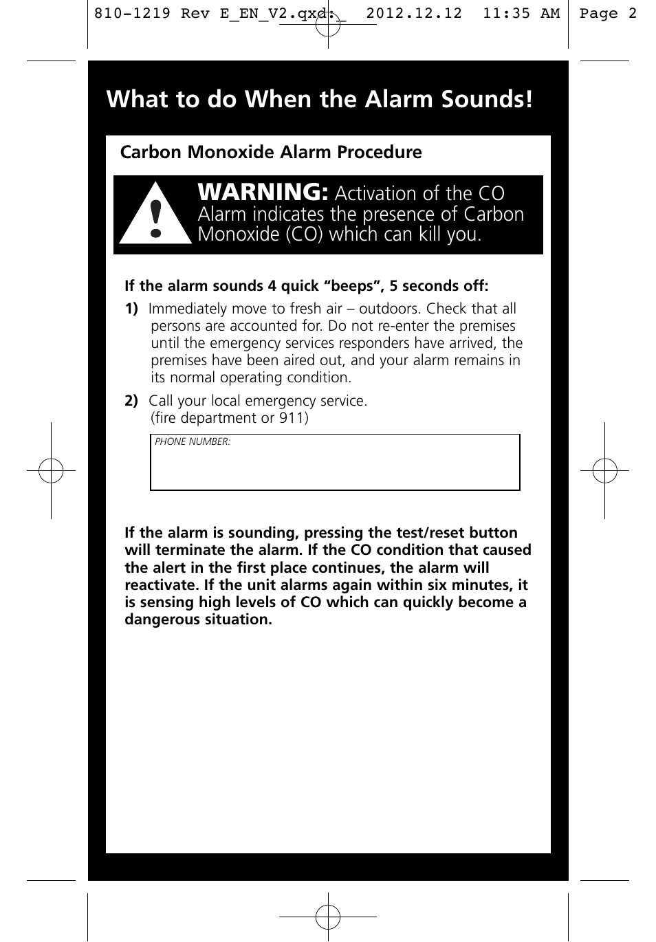 Warning, What to do when the alarm sounds | Kidde KN-COPP-3 (900-0100) User Manual | Page 2 / 19