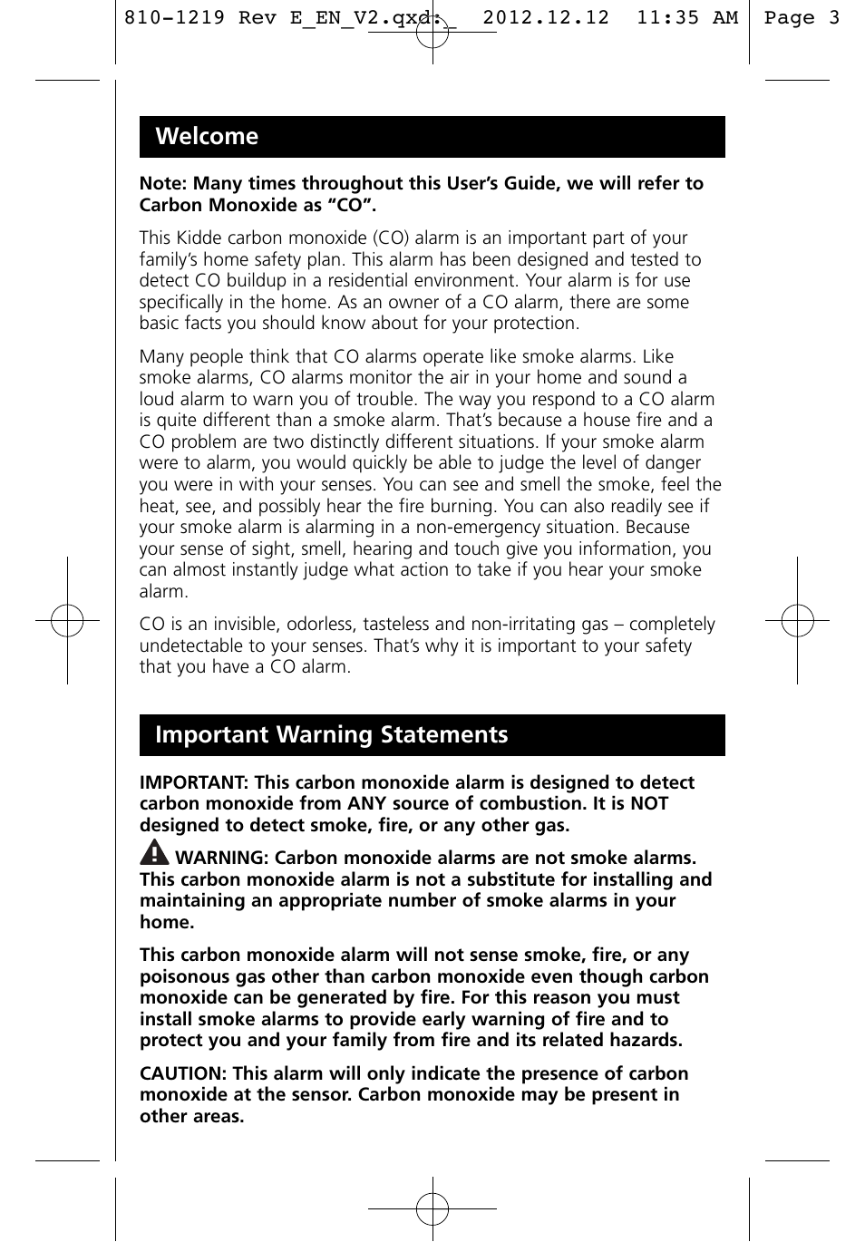 Welcome, Important warning statements | Kidde KN-COPP-3 (900-0100) User Manual | Page 3 / 19