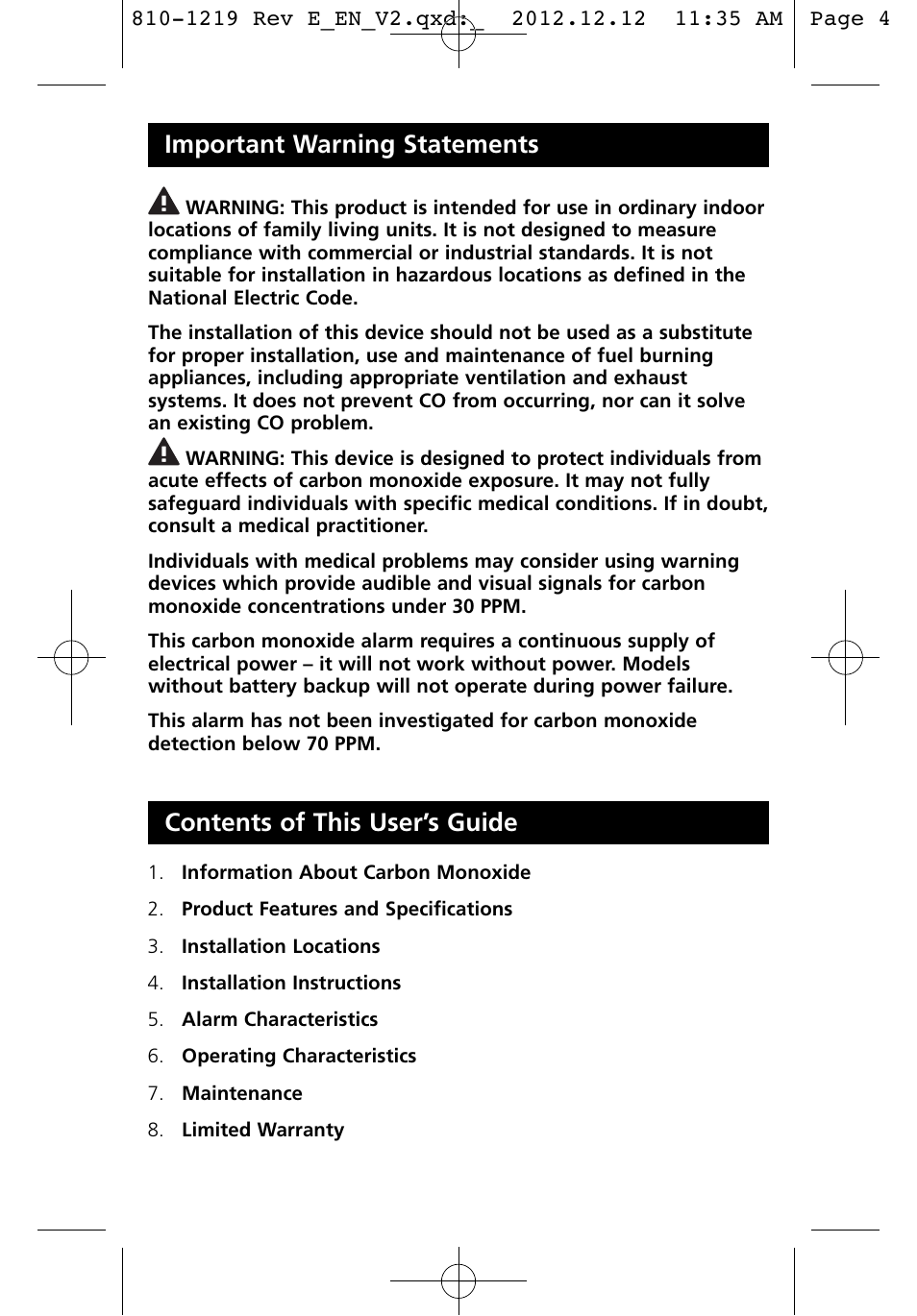 Important warning statements, Contents of this user’s guide | Kidde KN-COPP-3 (900-0100) User Manual | Page 4 / 19