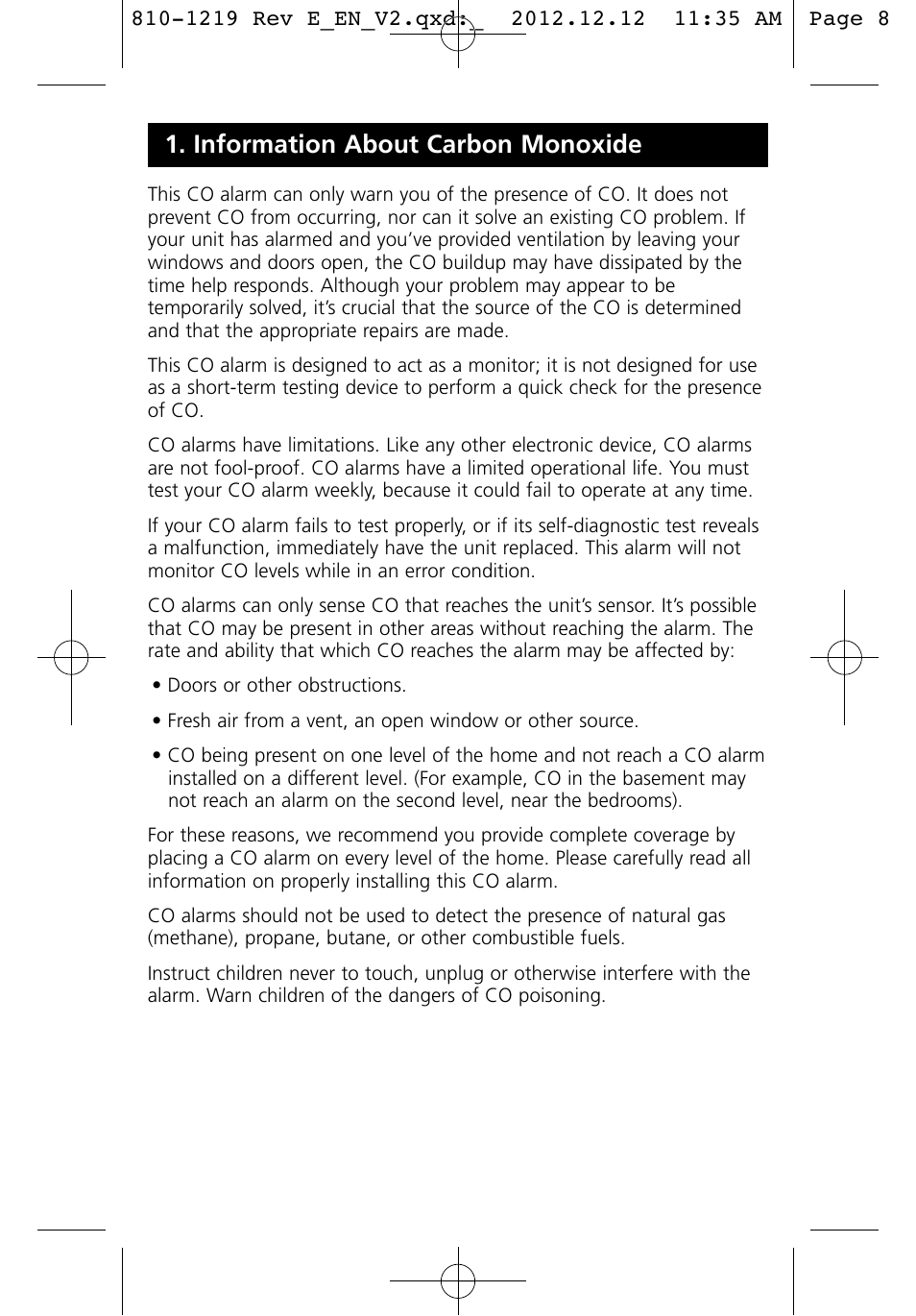 Information about carbon monoxide | Kidde KN-COPP-3 (900-0100) User Manual | Page 8 / 19