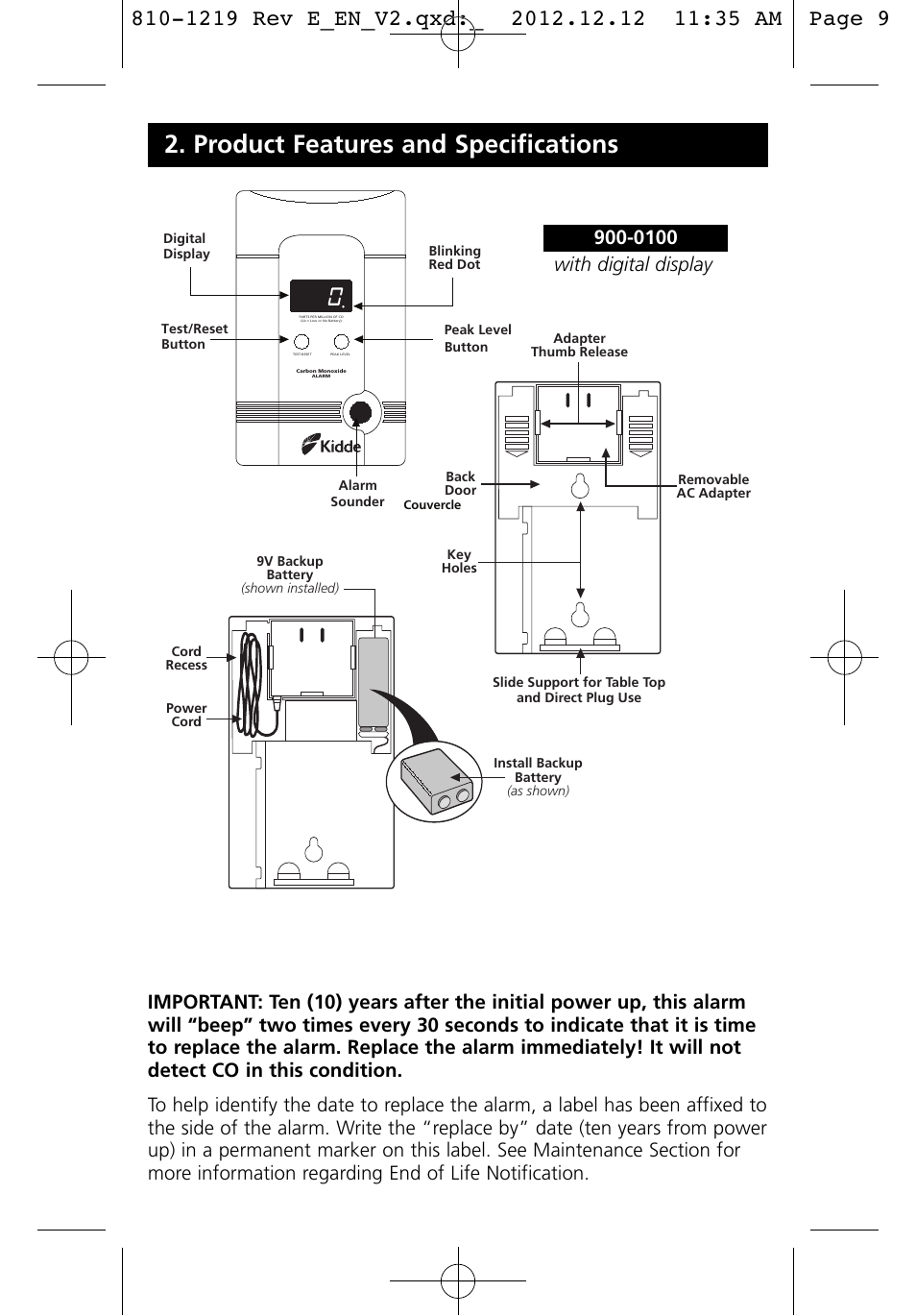 Product features and specifications | Kidde KN-COPP-3 (900-0100) User Manual | Page 9 / 19